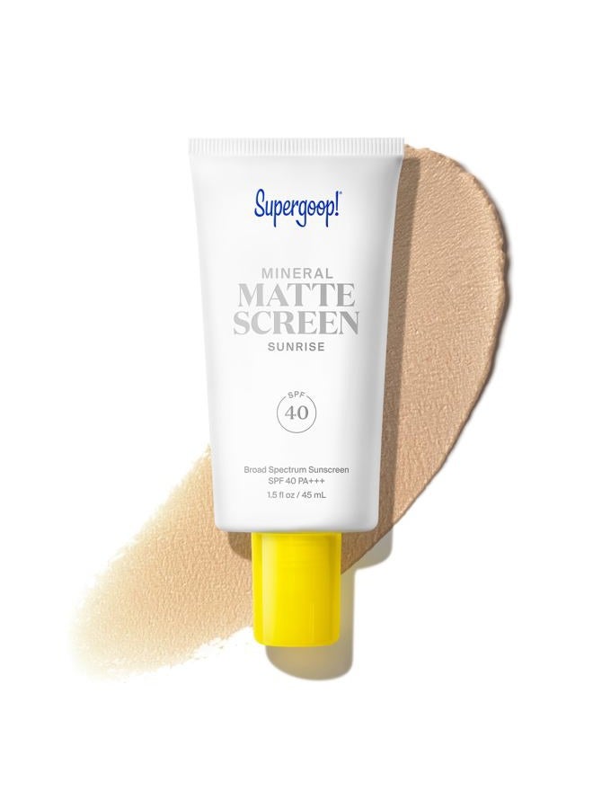 Supergoop! Mineral Mattescreen (SPF 40) - 45 mL - Mineral, Oil-Free Broad Spectrum Sunscreen - Smooths Skin s Appearance, Minimizes Pores & Controls Shine - Water & Sweat Resistant - Sunrise - Image 1