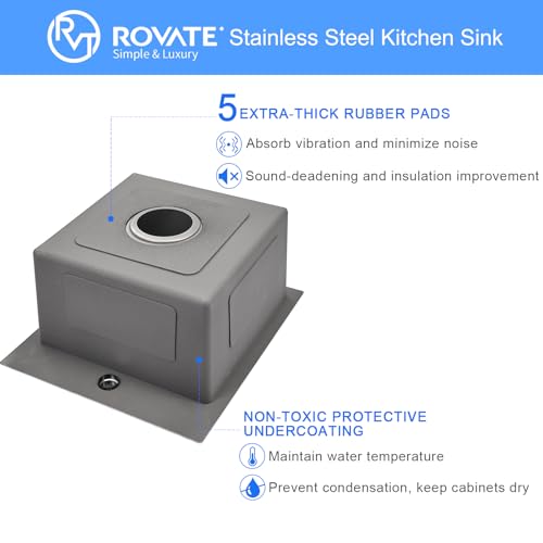 ROVATE 13 x 15 x 8 inch Drop in Bar Sink, Small Kitchen Sink Topmount Single Bowl, 304 Stainless Steel Bar Sinks Overmount Handmade with Basket Strainer - Image 4