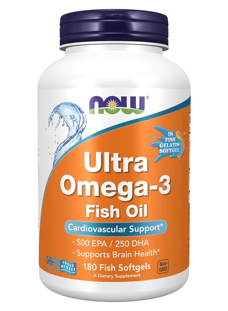 ناو فودز مستحضر ألترا أوميغا-3، من مادة EPA بتركيز 500 ومادة DHA بتركيز 250، لتعزيز الجهاز الوعائي القلبي، من 180 كبسولات هلامية - Image 1
