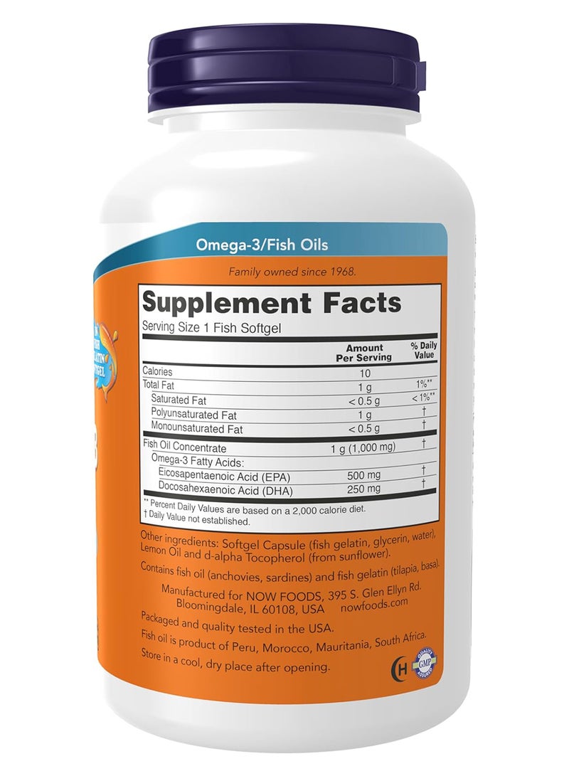 ناو فودز مستحضر ألترا أوميغا-3، من مادة EPA بتركيز 500 ومادة DHA بتركيز 250، لتعزيز الجهاز الوعائي القلبي، من 180 كبسولات هلامية - Image 2