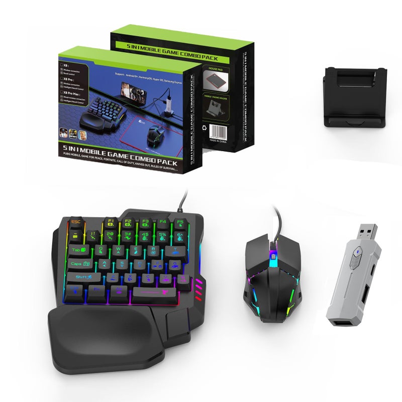 Zunate Half Hand Gaming Keyboard and Combo Half Hand Gaming Keyboard Set 4 in 1 Mobile Gaming Keyboard Set with Converter Adjustable Phone Stand for PC - Image 2