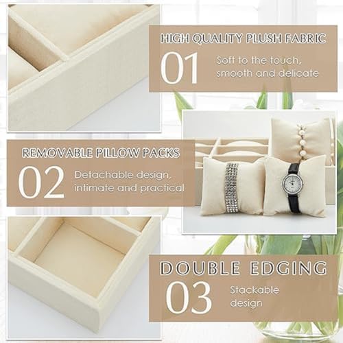 DIVUE Velvet Watch Tray Jewelry Organizer 12 Grid Stackable Watch Organizer Bracelet Bangle Display Holder Adjustable Pillow For Watches Jewelry Organizer Storage Tray for Drawers (1 Piece), Assorted - Image 4