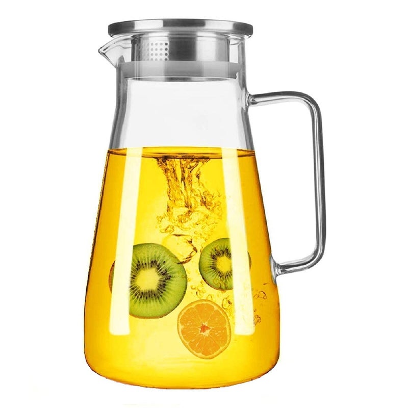 HAPPY BORN HAPPY BORN 1800Ml Glass Water Jug with Stainless Steel Lid&Handle|Transparent Beverage Carafe for Home,Office, Etc |Pitcher for Serve Water,Milk, Juice,Beverage,Chaas, Cocktail (Multiolor, Set of 1)  - Image 5