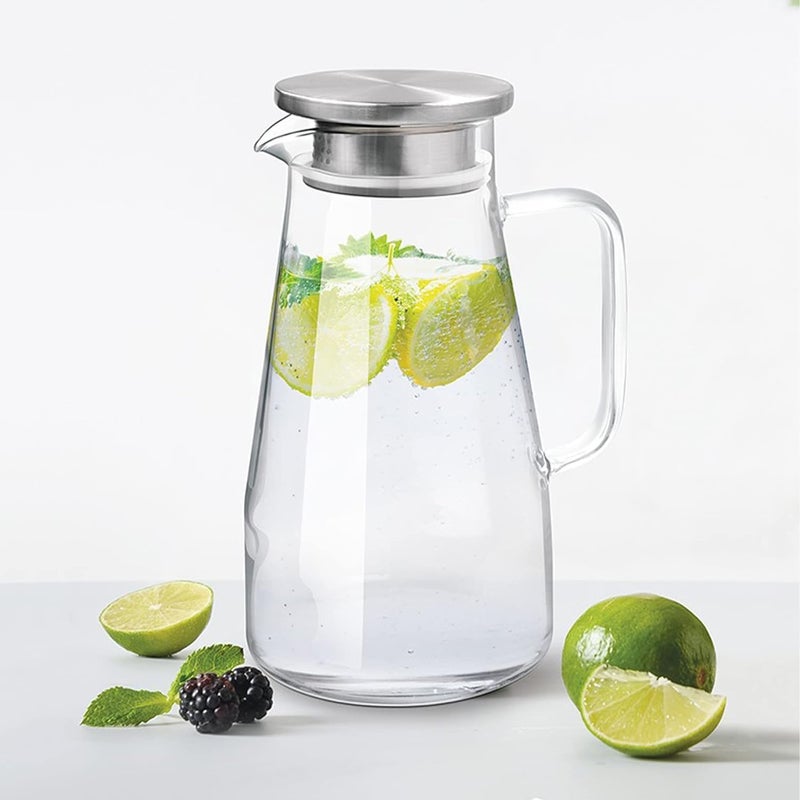 HAPPY BORN HAPPY BORN 1800Ml Glass Water Jug with Stainless Steel Lid&Handle|Transparent Beverage Carafe for Home,Office, Etc |Pitcher for Serve Water,Milk, Juice,Beverage,Chaas, Cocktail (Multiolor, Set of 1)  - Image 1