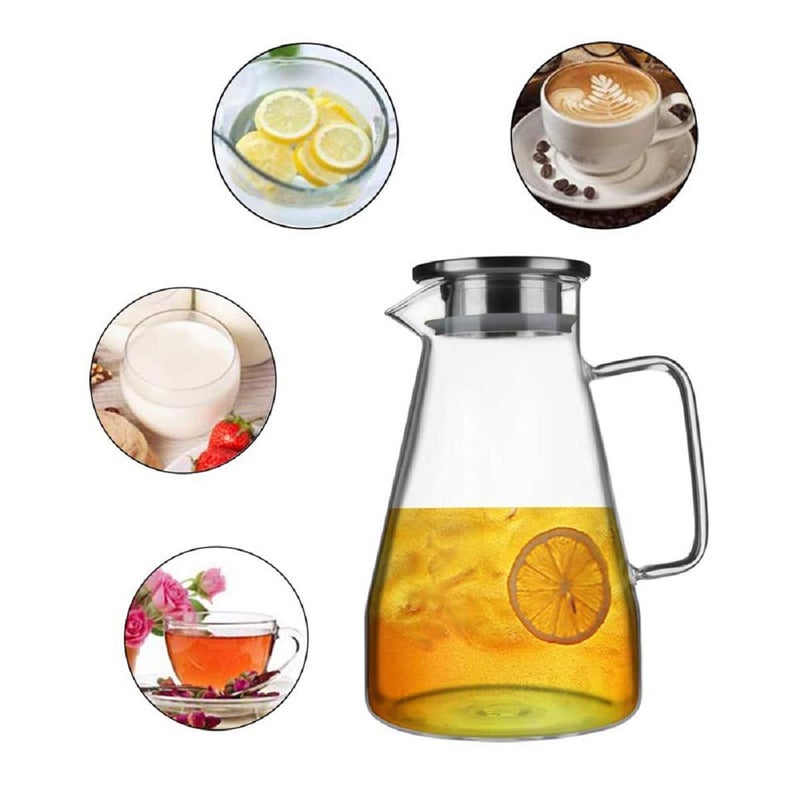 HAPPY BORN HAPPY BORN 1800Ml Glass Water Jug with Stainless Steel Lid&Handle|Transparent Beverage Carafe for Home,Office, Etc |Pitcher for Serve Water,Milk, Juice,Beverage,Chaas, Cocktail (Multiolor, Set of 1)  - Image 4