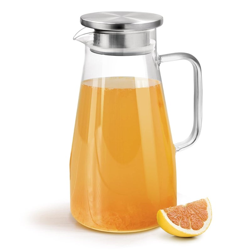 HAPPY BORN HAPPY BORN 1800Ml Glass Water Jug with Stainless Steel Lid&Handle|Transparent Beverage Carafe for Home,Office, Etc |Pitcher for Serve Water,Milk, Juice,Beverage,Chaas, Cocktail (Multiolor, Set of 1)  - Image 2