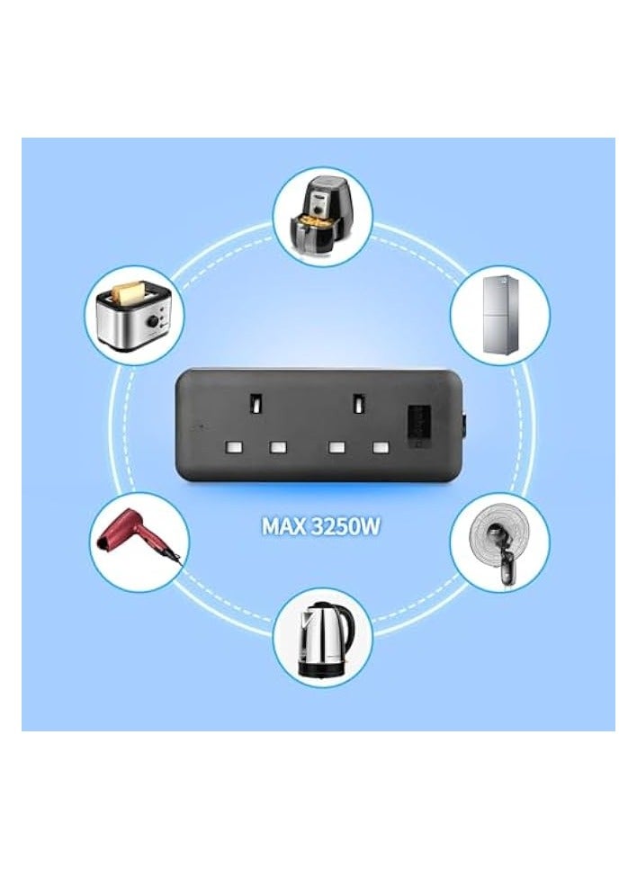 Green Tiger Heavy Duty Extension Lead 2 Sockets Power Strip 3250w 2m Extension Cord Black Power Socket Electrical Connection and Electrical Joints Protector - Image 3