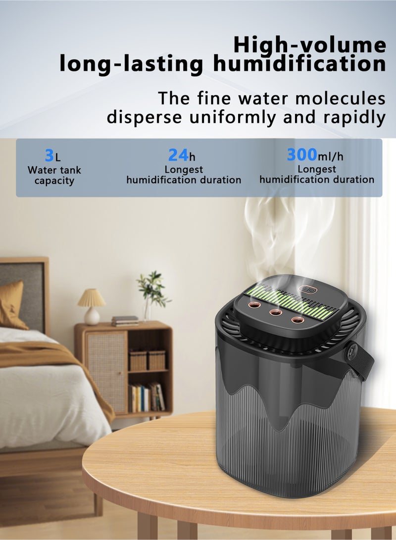 HAOHAN 3L High-Performance Ultrasonic Air Humidifier, Low Decibels, Low Energy Consumption, Intelligent Anti-dry Burning System, Air Filter, Cold Mist 3D Circulation Humidification, Baby Cold Mist Humidifier, One-Key Adjustment, Three Sprays of Maximum Haze up to 300ml/h, up to 24 Hours of Continuous Atomization Output, Can Pour Perfume, with Night Light  - Image 4