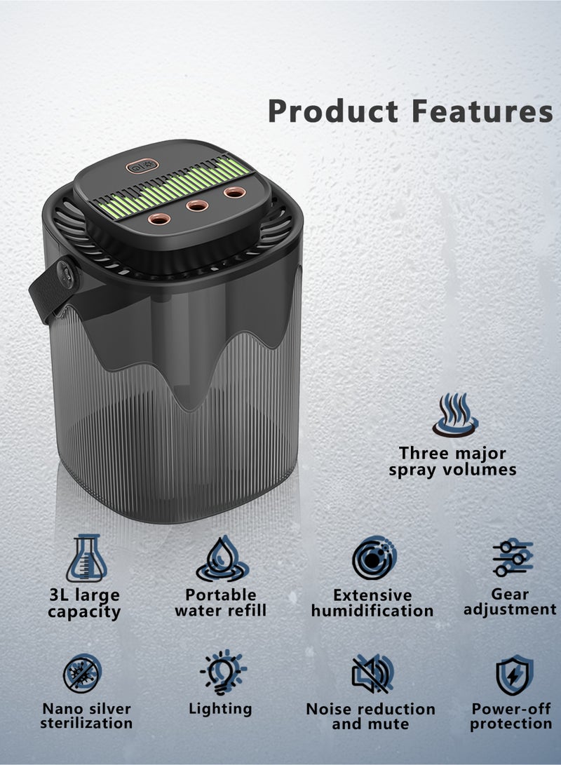 HAOHAN 3L High-Performance Ultrasonic Air Humidifier, Low Decibels, Low Energy Consumption, Intelligent Anti-dry Burning System, Air Filter, Cold Mist 3D Circulation Humidification, Baby Cold Mist Humidifier, One-Key Adjustment, Three Sprays of Maximum Haze up to 300ml/h, up to 24 Hours of Continuous Atomization Output, Can Pour Perfume, with Night Light  - Image 2