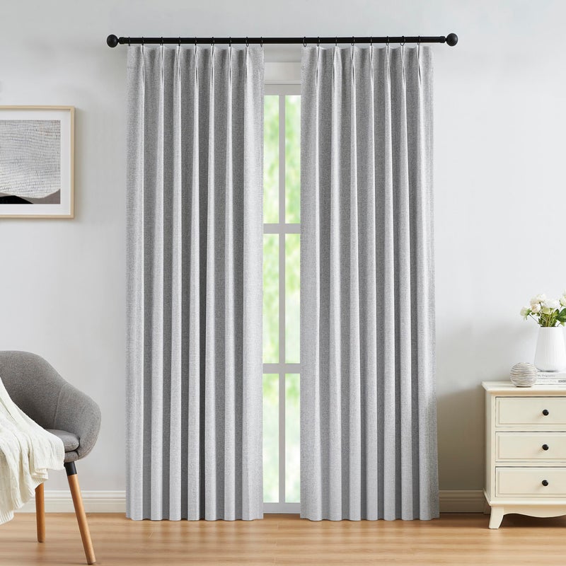 Kayne Studio Full Blackout Grey Linen Textured Pinch Pleated Curtains 84 inch Long for Living Room Thermal Insulating Pinch Pleated Drapes for Traverse Rod and Track 40"" x 84"" Grey 9 Pin Hooks 1 Panel - Image 1