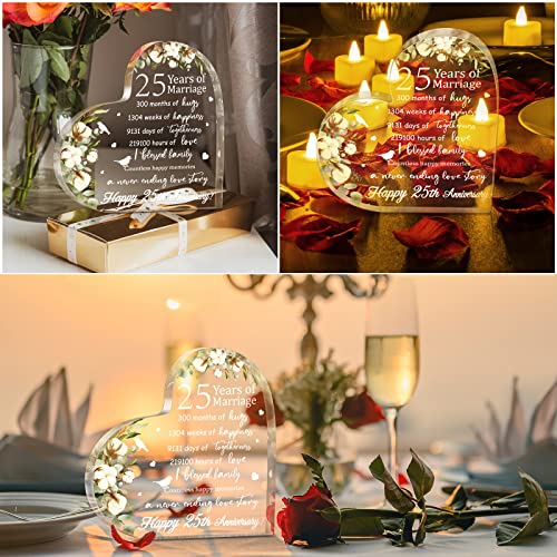 Yulejo Wedding Gift for Her Years of Marriage Gift Happy Anniversary Present for Woman Acrylic Heart Marriage Keepsake for Wife Husband Girlfriend Boyfriend (25th Style) - Image 5