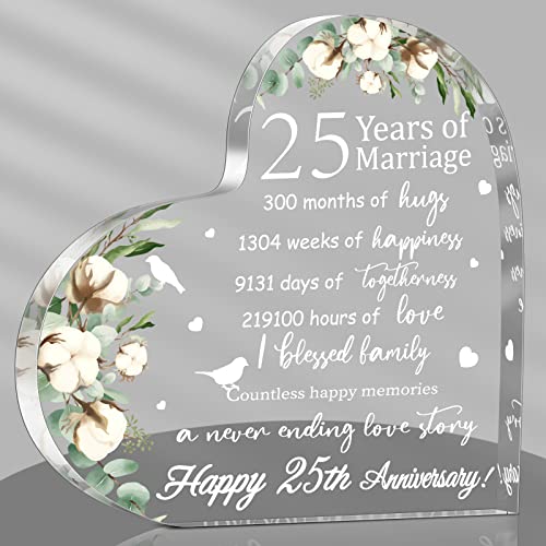 Yulejo Wedding Gift for Her Years of Marriage Gift Happy Anniversary Present for Woman Acrylic Heart Marriage Keepsake for Wife Husband Girlfriend Boyfriend (25th Style) - Image 1