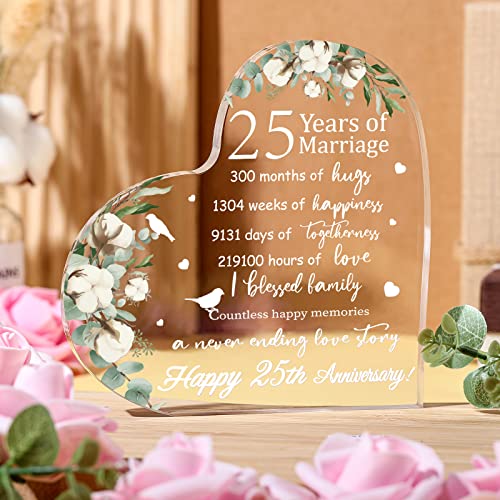 Yulejo Wedding Gift for Her Years of Marriage Gift Happy Anniversary Present for Woman Acrylic Heart Marriage Keepsake for Wife Husband Girlfriend Boyfriend (25th Style) - Image 2
