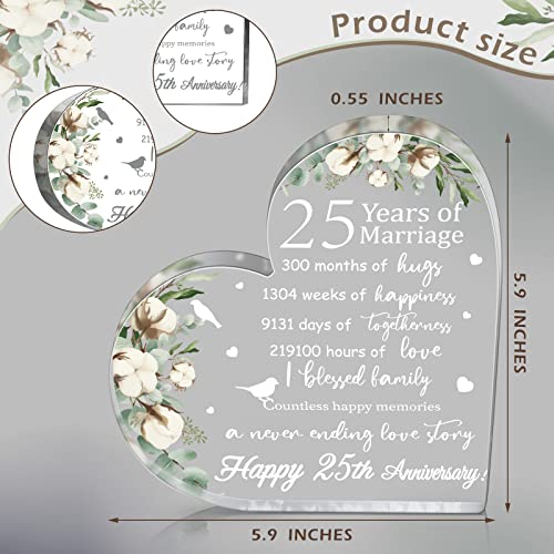 Yulejo Wedding Gift for Her Years of Marriage Gift Happy Anniversary Present for Woman Acrylic Heart Marriage Keepsake for Wife Husband Girlfriend Boyfriend (25th Style) - Image 3