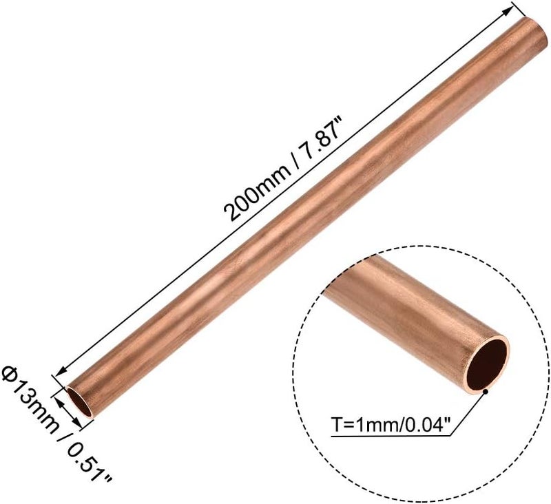 uxcell Copper Round Tube, 13mm OD 1mm Wall Thickness 200mm Length Straight Pipe Tubing - Image 2