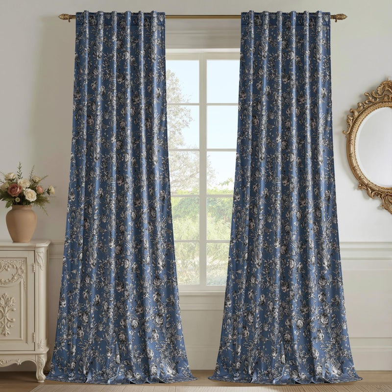 StangH Vintage Floral Velvet Curtains for Living Room, Slate Blue Printed Bedroom Drapes with Rose Pattern Victorian Energy Efficient Privacy Panels for Home Office, W52 x L84, 2 Panels - Image 2