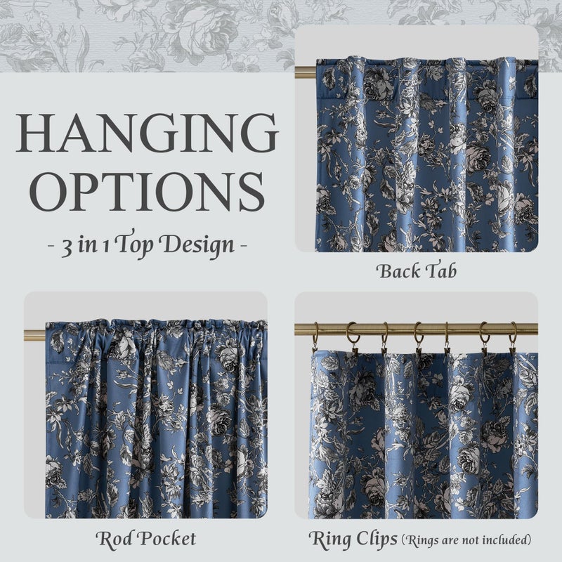 StangH Vintage Floral Velvet Curtains for Living Room, Slate Blue Printed Bedroom Drapes with Rose Pattern Victorian Energy Efficient Privacy Panels for Home Office, W52 x L84, 2 Panels - Image 5