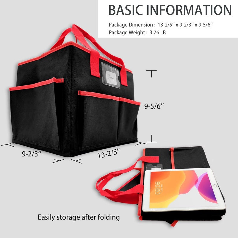 Cupohus Extra Large Art Organizer Craft Storage Tote Bag with Pockets and Hadles, Oxford Fabric Carrying Caddy for Teacher, Officer, Artist, Students, Traveler, and more – Black with Red Edge - Image 4