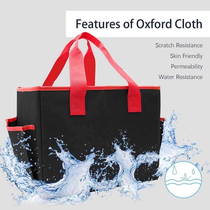 Cupohus Extra Large Art Organizer Craft Storage Tote Bag with Pockets and Hadles, Oxford Fabric Carrying Caddy for Teacher, Officer, Artist, Students, Traveler, and more – Black with Red Edge - Image 3