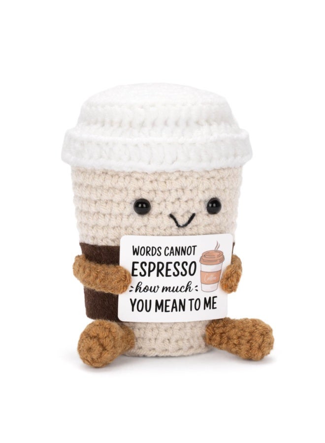 Sahramart Positive Pocket Coffee Doll, Funny Emotional Support Knitted Toy with Positive Card, Woolen Crochet Coffee, Cheer Up Graduation Gift, Encouragement for Friends,Birthday Gift,Emotional Support Gifts - Image 2