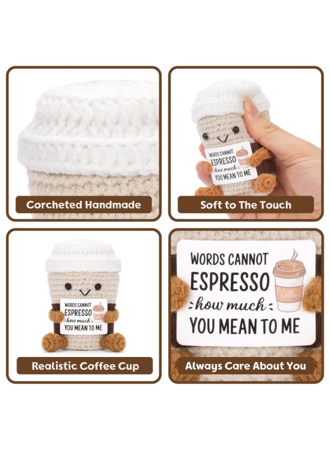 Sahramart Positive Pocket Coffee Doll, Funny Emotional Support Knitted Toy with Positive Card, Woolen Crochet Coffee, Cheer Up Graduation Gift, Encouragement for Friends,Birthday Gift,Emotional Support Gifts - Image 3