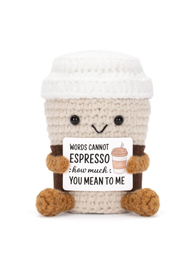 Sahramart Positive Pocket Coffee Doll, Funny Emotional Support Knitted Toy with Positive Card, Woolen Crochet Coffee, Cheer Up Graduation Gift, Encouragement for Friends,Birthday Gift,Emotional Support Gifts - Image 1