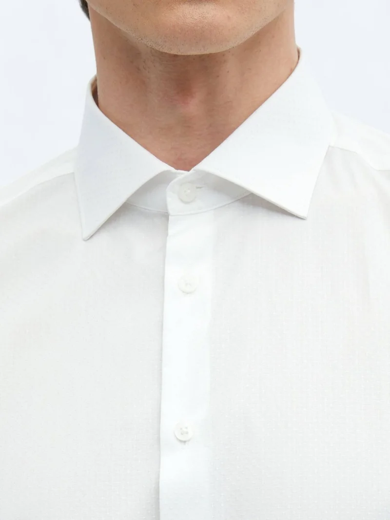 Kip White Plain Regular Fit Woven Classic 100% Cotton Shirt