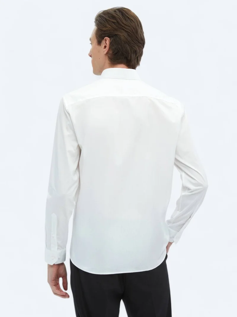 Kip White Plain Regular Fit Woven Classic 100% Cotton Shirt