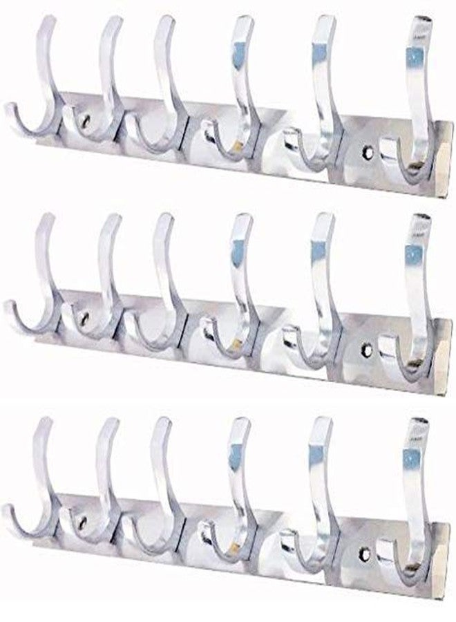 MAP Pack of 3 Stainless Steel Premium FESCUS Dual Edge 6 PIN Cloth .Hanger .Bathroom Wall Door Hooks - Image 1