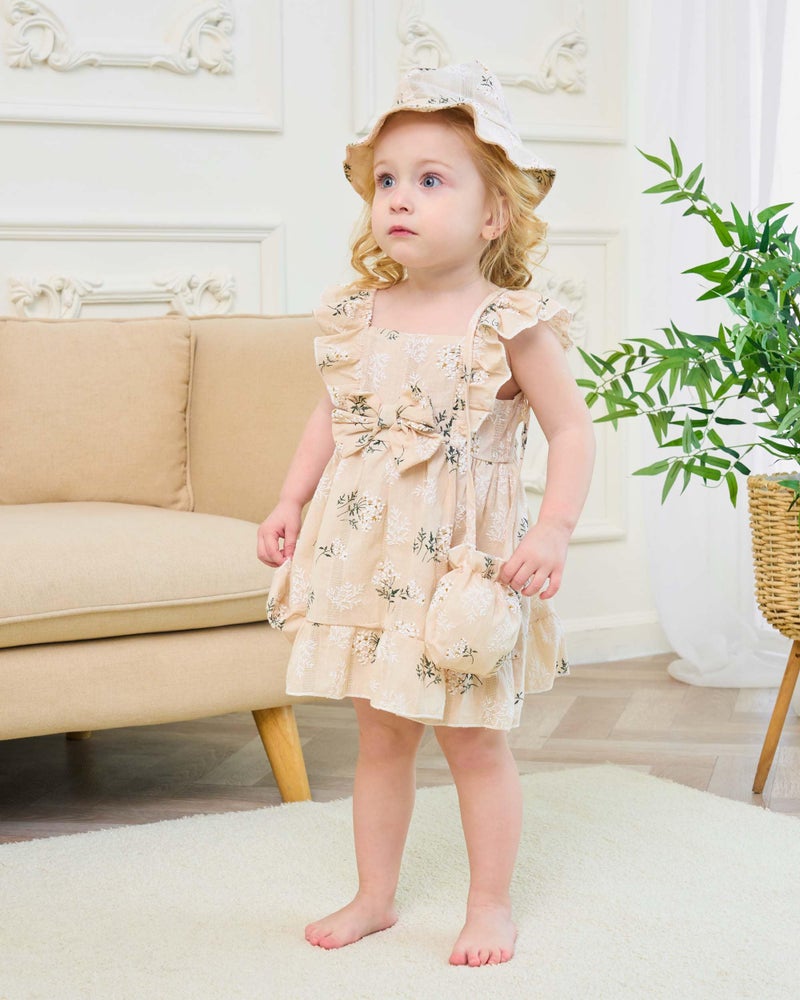 Renotemy Toddler Girl Dress Boho Summer Outfits Beige Floral Sundress 18-24 Months Girl Clothing Princess Birthday Party Gift Vintage Dresses Baby Shower Gifts Baby Girl Dresses 18-24 Months - Image 3