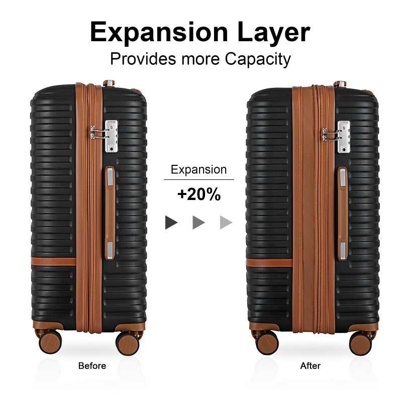 Joyway Carry On Luggage 20 Inch Expandable Suitcase with Spinner Wheel, 4 Piece Hard Shell Luggage Set with TSA Lock(Black brown) - Image 2