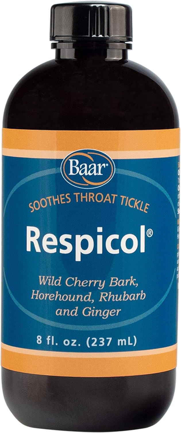 Baar Respicol Herbal Syrup, 8 Ounces. Soothes Sore Throat, Calms Coughing, Eases Respiratory Distress. A Must for Cold, Allergy and Flu Seasons. for Respiratory and Bronchial Wellness.