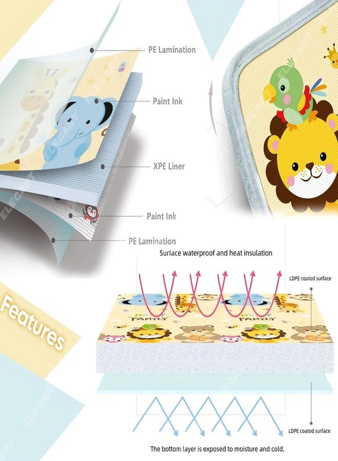 Elecart Extra Large Baby Play Mat | Foldable, Waterproof, Non-Toxic, BPA-Free | Soft Foam Playmat for Crawling, Tummy Time & Toddler Activities | Reversible, Portable & Easy to Clean | Indoor & Outdoor Use - Image 2