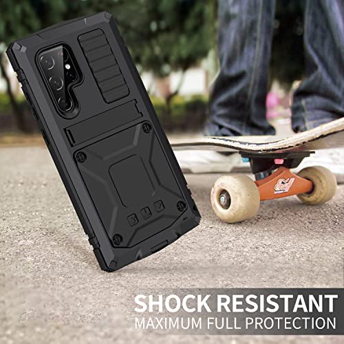 Simicoo Samsung S22 Ultra Metal Case with Screen Protector Camera Protector Military Rugged Heavy Duty Shockproof Case with Stand Full Cover Tough case for Samsung S22 Ultra (S22 Ultra, Black) - Image 5