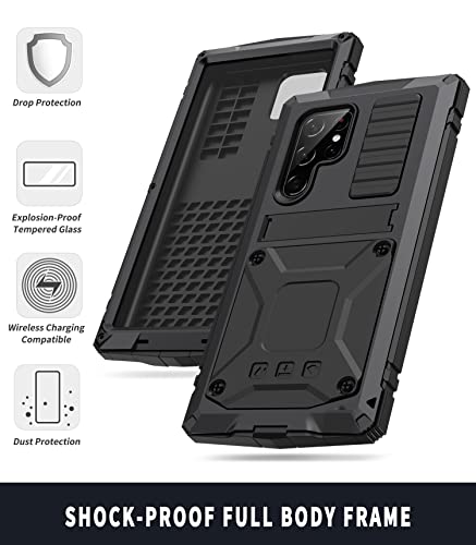 Simicoo Samsung S22 Ultra Metal Case with Screen Protector Camera Protector Military Rugged Heavy Duty Shockproof Case with Stand Full Cover Tough case for Samsung S22 Ultra (S22 Ultra, Black) - Image 4