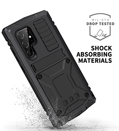 Simicoo Samsung S22 Ultra Metal Case with Screen Protector Camera Protector Military Rugged Heavy Duty Shockproof Case with Stand Full Cover Tough case for Samsung S22 Ultra (S22 Ultra, Black) - Image 3