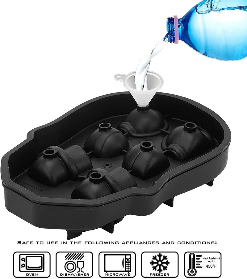 Elvana 3D Skull Ice Cube Trays, Black, BPA-Free Silicone Ice Cubes Mould Tray with Lid, Make Vivid Skulls, Perfect for Whiskey, Cocktail and Any Drink | 6 Cavity - Image 3