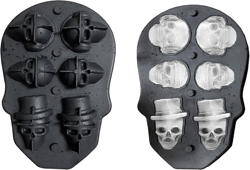 Elvana 3D Skull Ice Cube Trays, Black, BPA-Free Silicone Ice Cubes Mould Tray with Lid, Make Vivid Skulls, Perfect for Whiskey, Cocktail and Any Drink | 6 Cavity - Image 1