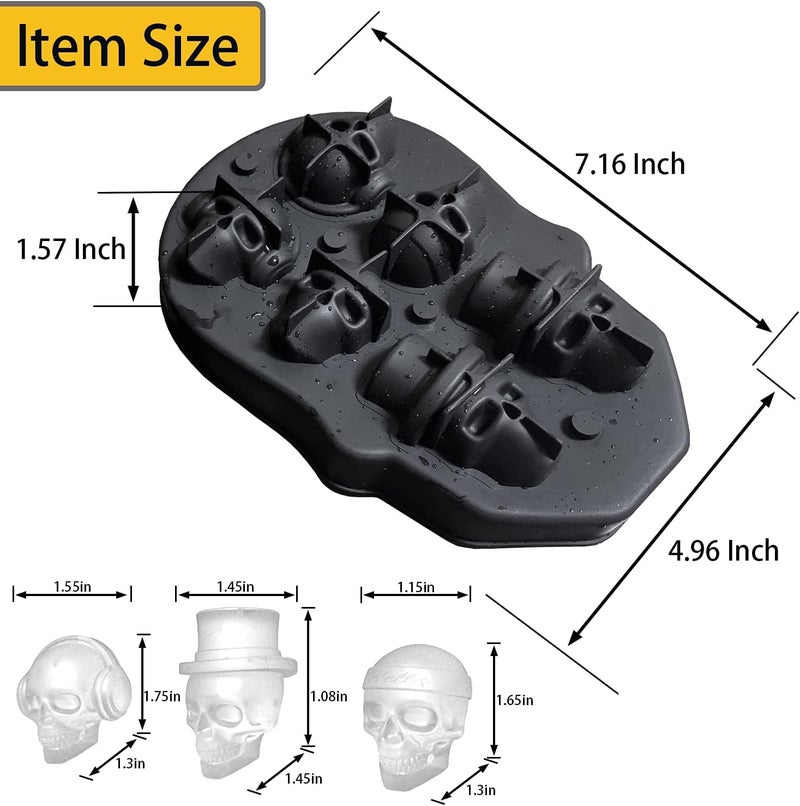 Elvana 3D Skull Ice Cube Trays, Black, BPA-Free Silicone Ice Cubes Mould Tray with Lid, Make Vivid Skulls, Perfect for Whiskey, Cocktail and Any Drink | 6 Cavity - Image 2