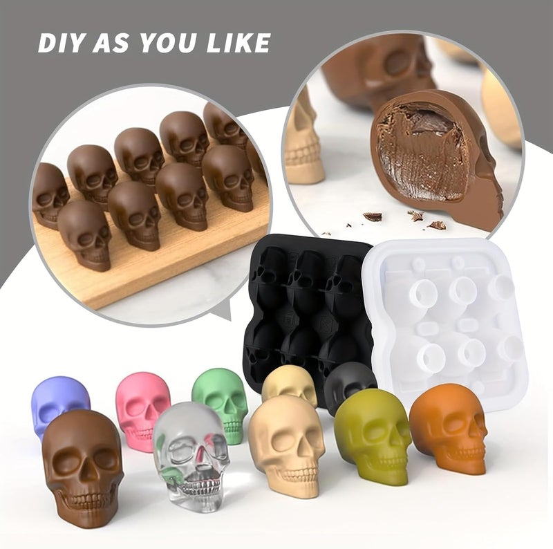 Elvana 3D Skull Ice Cube Trays, Black, BPA-Free Silicone Ice Cubes Mould Tray with Lid, Make Vivid Skulls, Perfect for Whiskey, Cocktail and Any Drink | 6 Cavity - Image 5