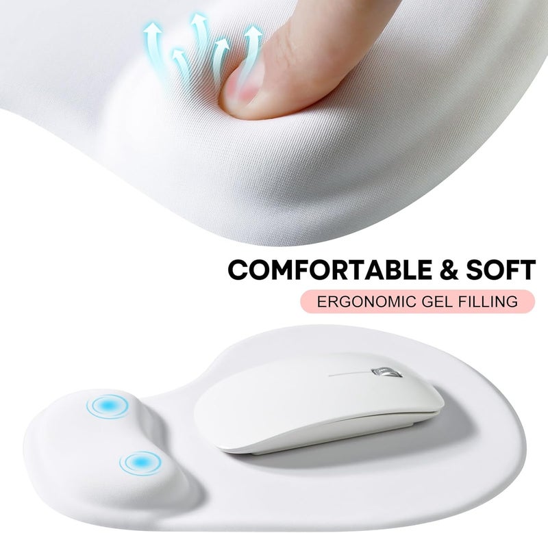 JIKIOU Mouse Pad, 2 Pack Ergonomic Mouse Pads with Comfortable Gel Wrist Rest Support and Smooth Cloth, Non-Slip PU Base for Easy Typing Pain Relief Durable and Easy to Clean Small White - Image 5