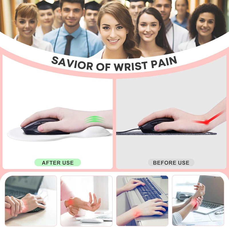 JIKIOU Mouse Pad, 2 Pack Ergonomic Mouse Pads with Comfortable Gel Wrist Rest Support and Smooth Cloth, Non-Slip PU Base for Easy Typing Pain Relief Durable and Easy to Clean Small White - Image 4