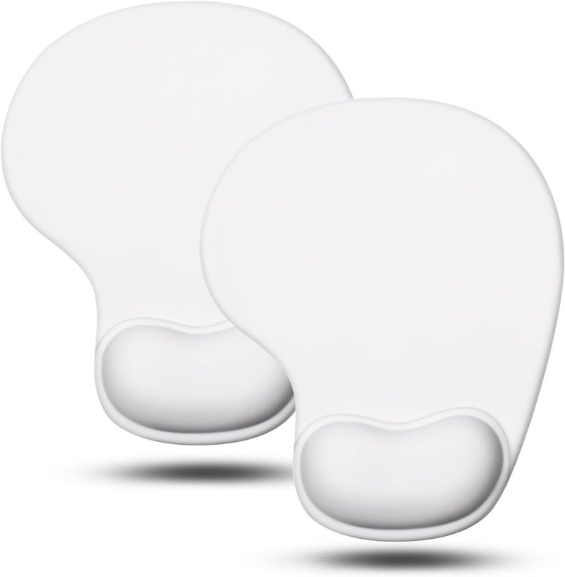 JIKIOU Mouse Pad, 2 Pack Ergonomic Mouse Pads with Comfortable Gel Wrist Rest Support and Smooth Cloth, Non-Slip PU Base for Easy Typing Pain Relief Durable and Easy to Clean Small White - Image 1