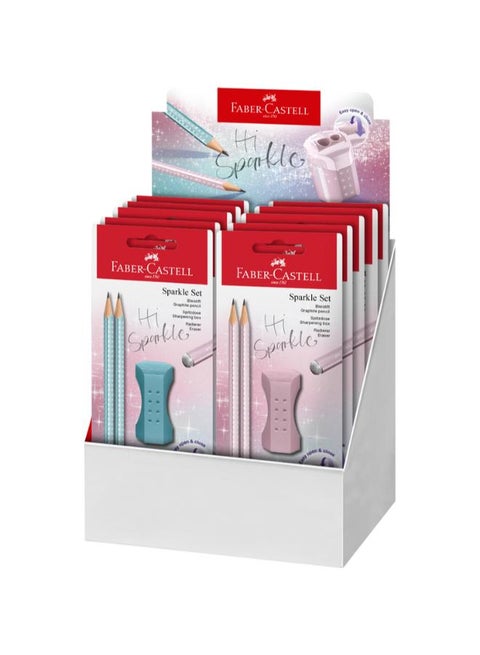 Set Of 2 Sparkle Pencils & 2-Eye Sharpener With Tank & Rubber Set