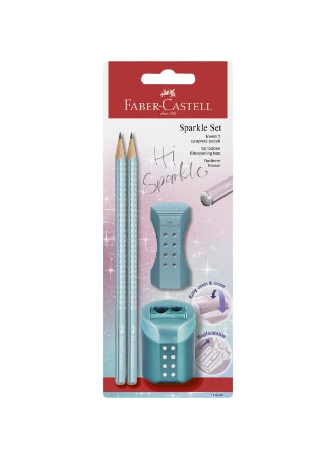 FABER-CASTELL Set Of 2 Sparkle Pencils & 2-Eye Sharpener With Tank & Rubber Set  - Image 3
