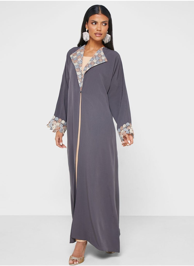 hayas closet - Embroidered Collared And Sleeve Abaya - Image 1