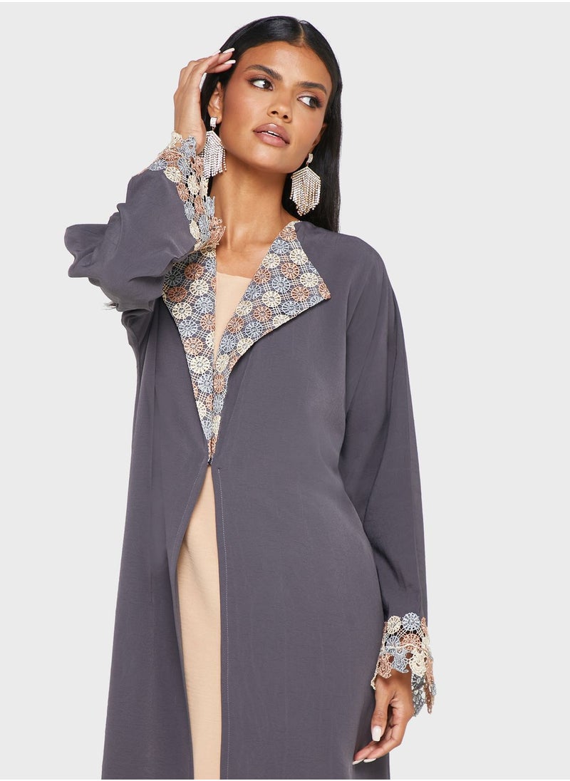 hayas closet - Embroidered Collared And Sleeve Abaya - Image 1