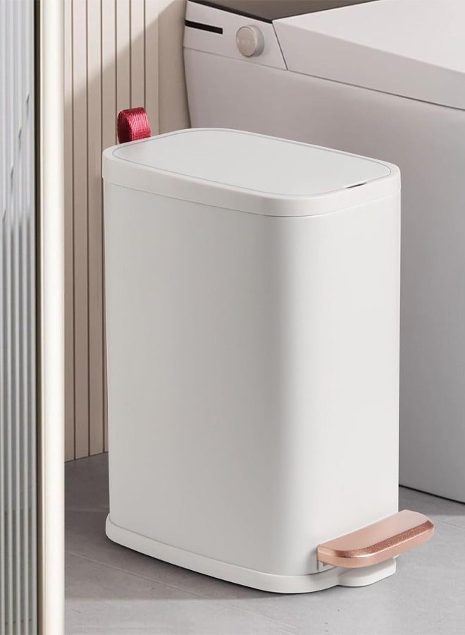 Bukela Stainless Steel Bathroom Trash Can with Lid – 6.5L Compact Metal Garbage Bin, Step Pedal & Removable Inner Bucket, Odor-Proof Slim Design for Toilet, Office, Bedroom - Image 1