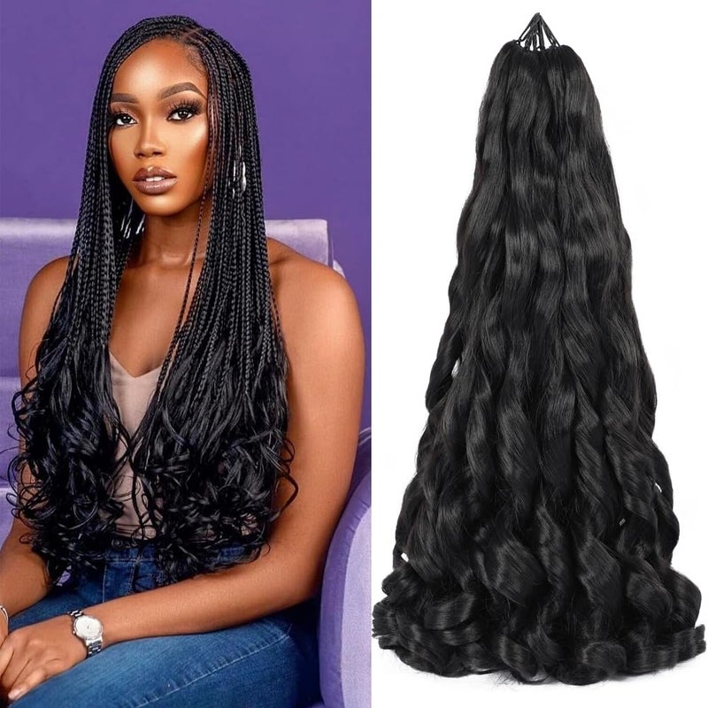 Colorful Queen Pre Stretched Braiding Hair 22 Inch Bouncy French Curly Braiding Hair Natural Black Loose Wavy Crochet Braids Hair for Women (7 Packs, 1B#) - Image 1