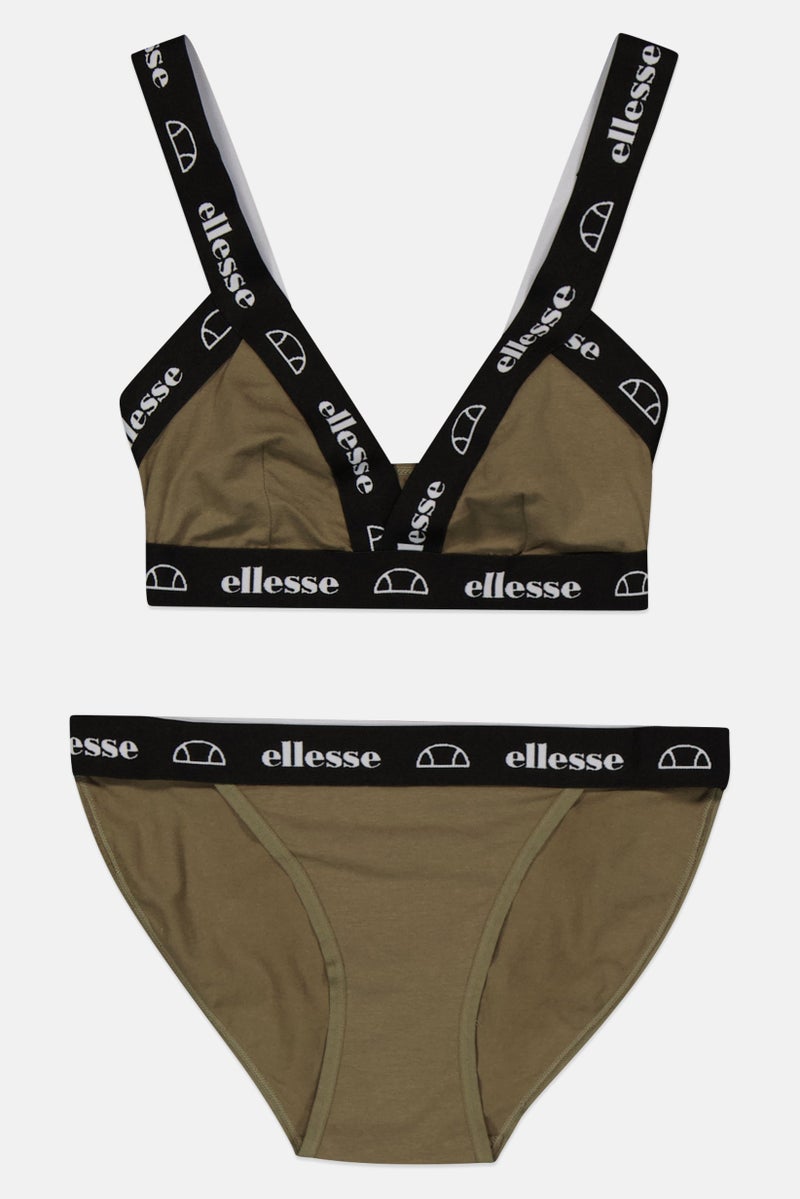 Ellesse طقم حمالة صدر وسروال داخلي نسائي من قطعتين، زيتوني وأسود - Image 1